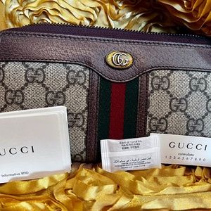 Gucci GG Supreme Monogram Web Ophidia Zip Around Wallet